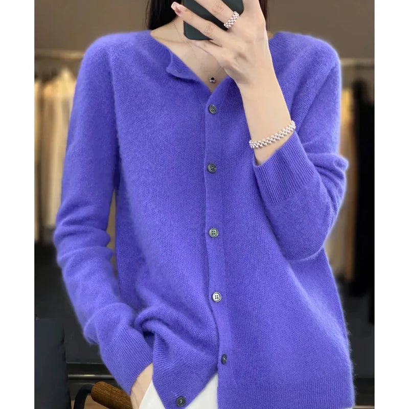 Aminata | Women's Button Front Crew Neck Cashmere Sweater