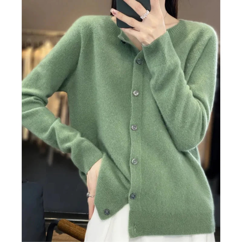 Aminata | Women's Button Front Crew Neck Cashmere Sweater