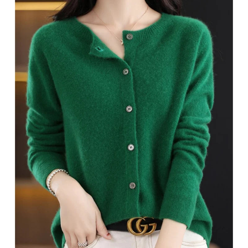 Aminata | Women's Button Front Crew Neck Cashmere Sweater