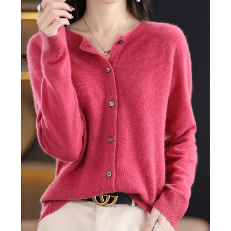 Aminata | Women's Button Front Crew Neck Cashmere Sweater