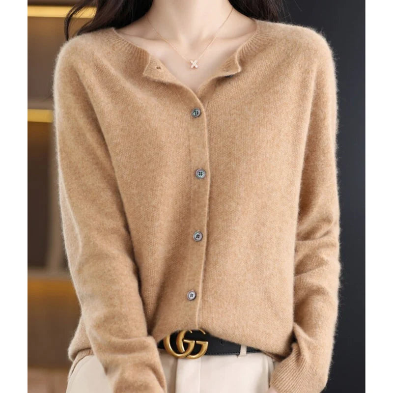 Aminata | Women's Button Front Crew Neck Cashmere Sweater