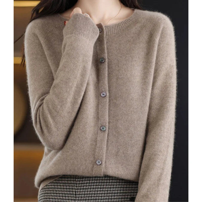 Aminata | Women's Button Front Crew Neck Cashmere Sweater