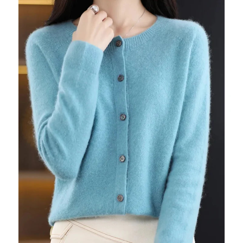 Aminata | Women's Button Front Crew Neck Cashmere Sweater