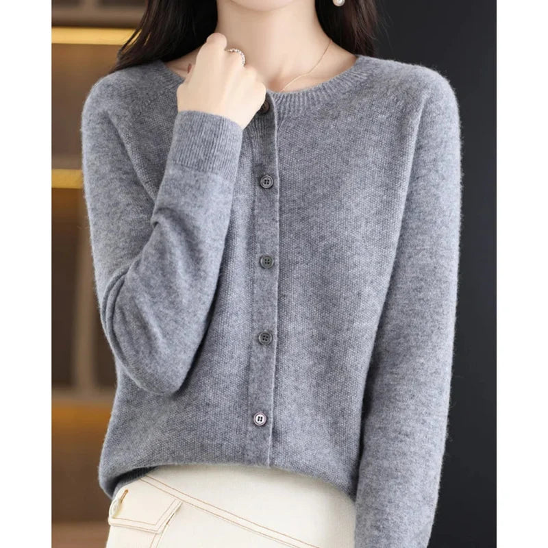 Aminata | Women's Button Front Crew Neck Cashmere Sweater