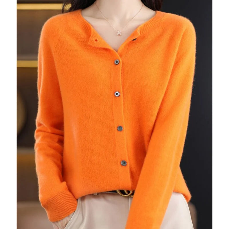 Aminata | Women's Button Front Crew Neck Cashmere Sweater