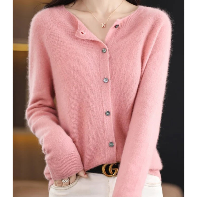 Aminata | Women's Button Front Crew Neck Cashmere Sweater