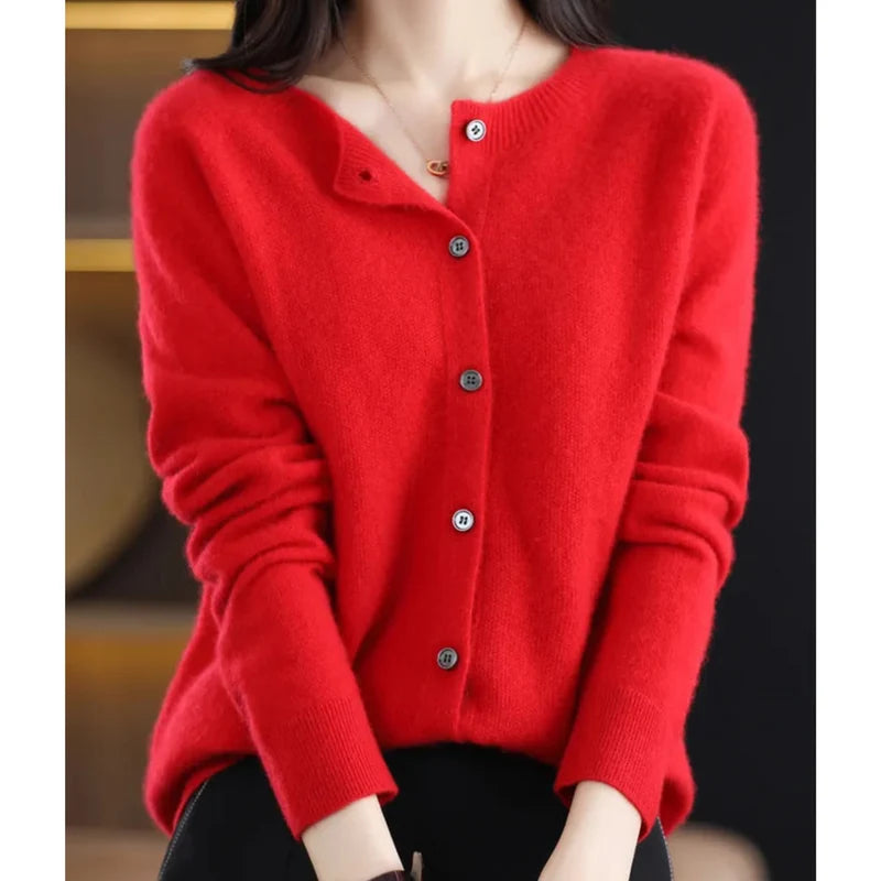 Aminata | Women's Button Front Crew Neck Cashmere Sweater