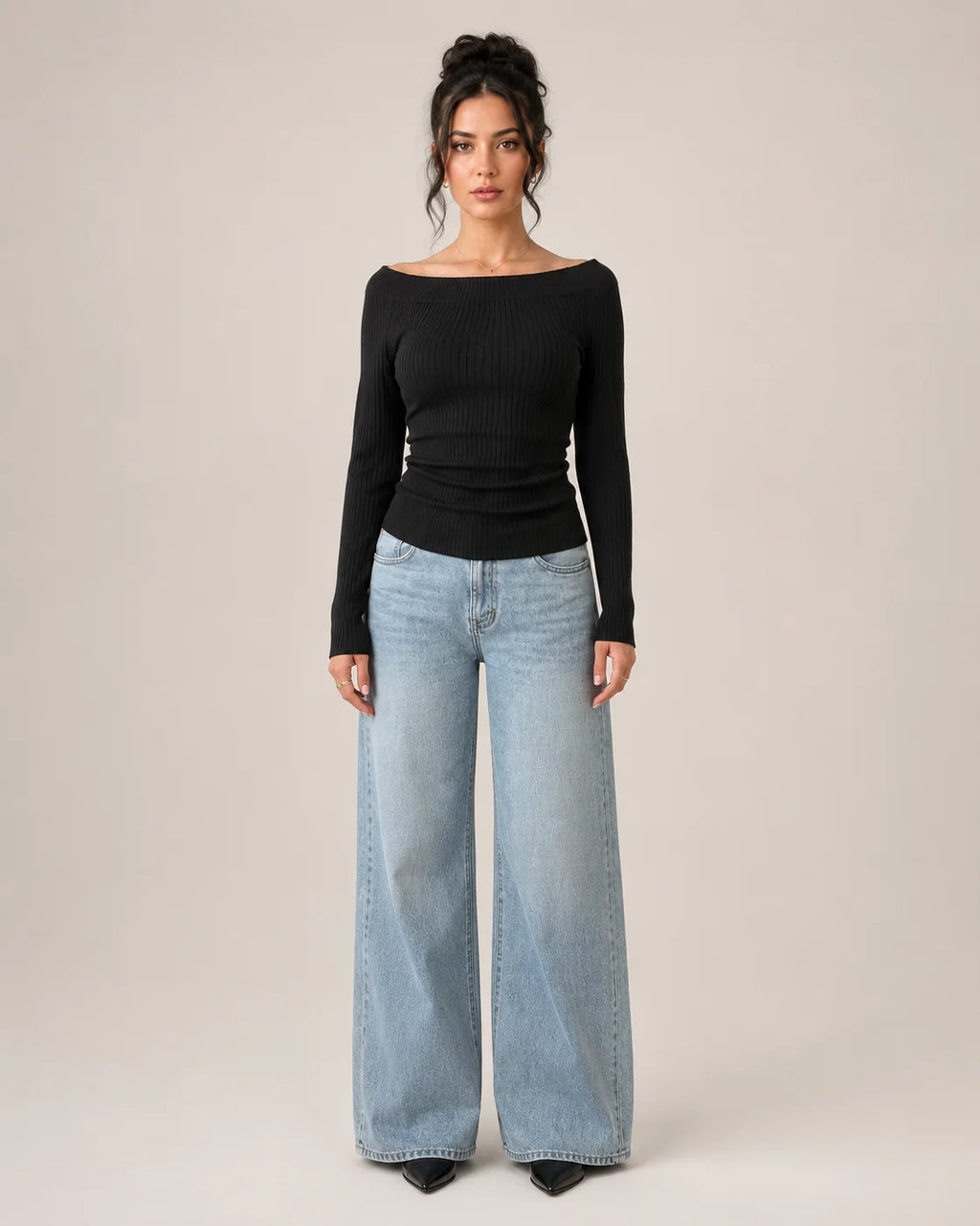 Amira | Women’s Off Shoulder Long Sleeve Ribbed Top