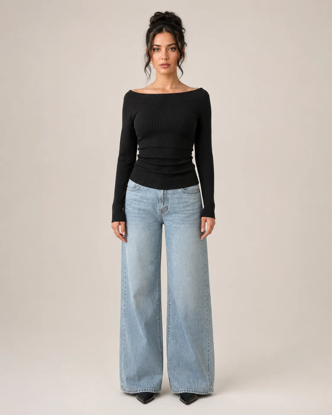 Amira | Women’s Off Shoulder Long Sleeve Ribbed Top