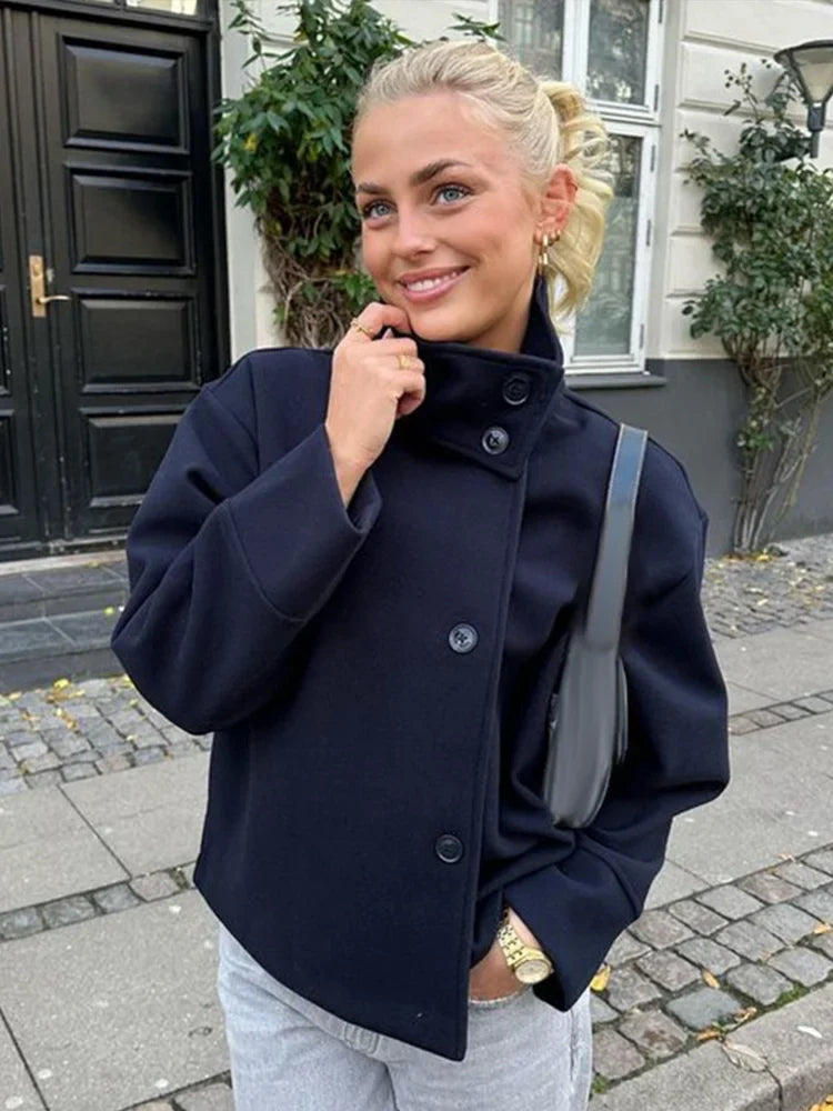 Amirah | Women's Double-Breasted Stand Collar Buttoned Coat