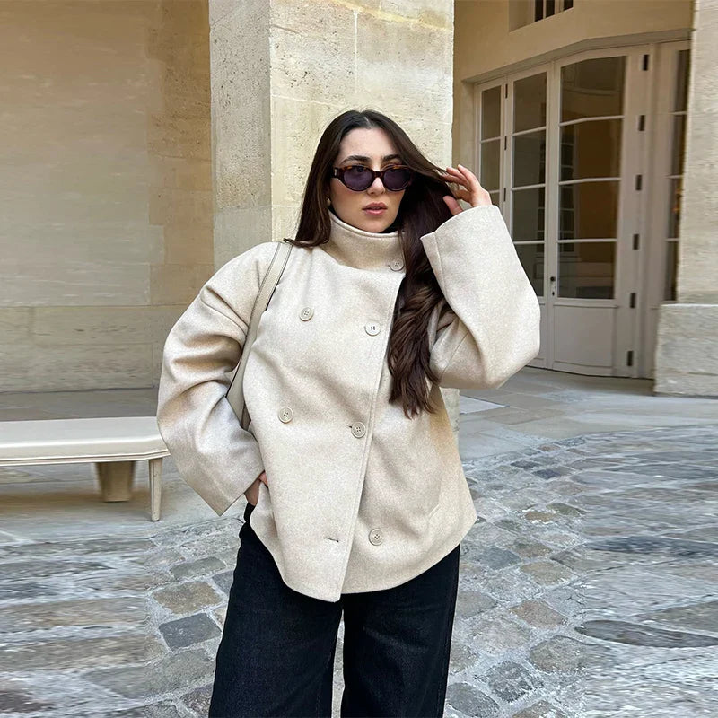 Amirah | Women's Double-Breasted Stand Collar Buttoned Coat
