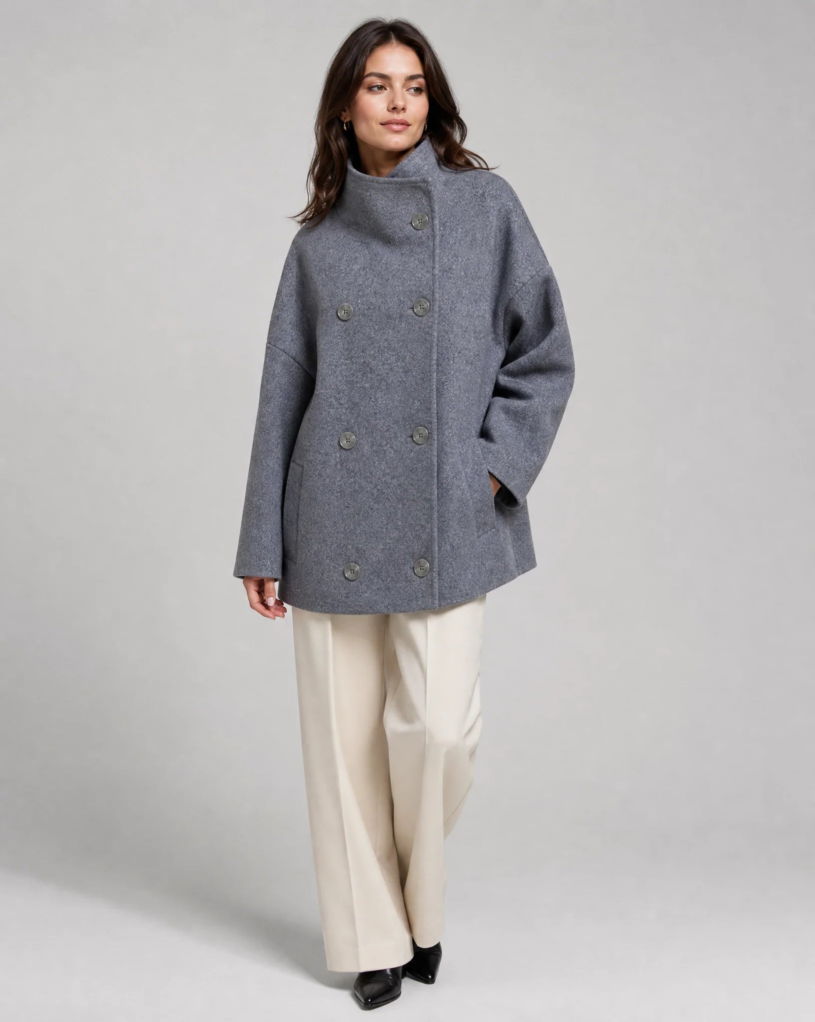 Amirah | Women's Double-Breasted Stand Collar Buttoned Coat