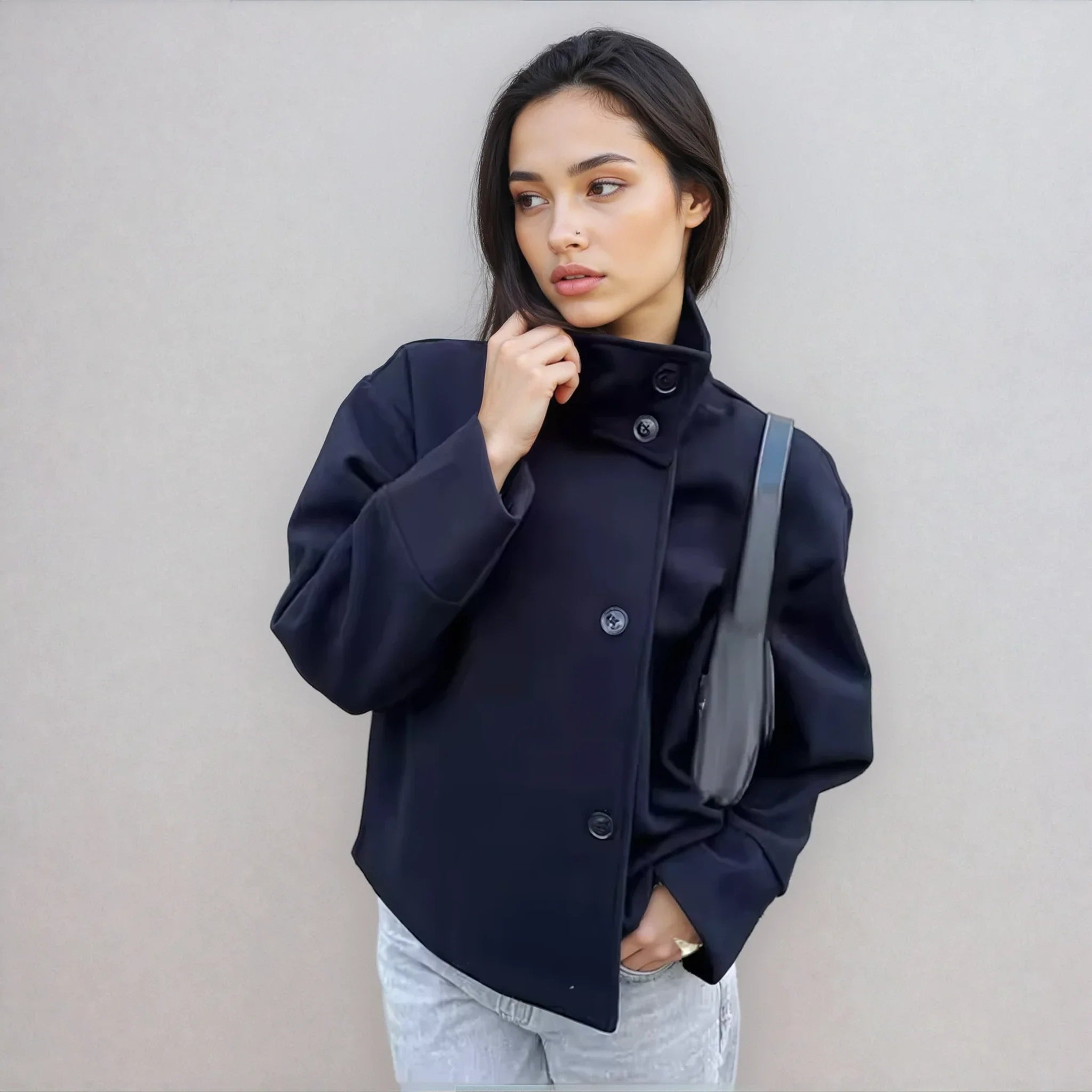 Amirah | Women's Double-Breasted Stand Collar Buttoned Coat