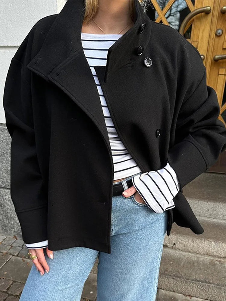 Amirah | Women's Double-Breasted Stand Collar Buttoned Coat