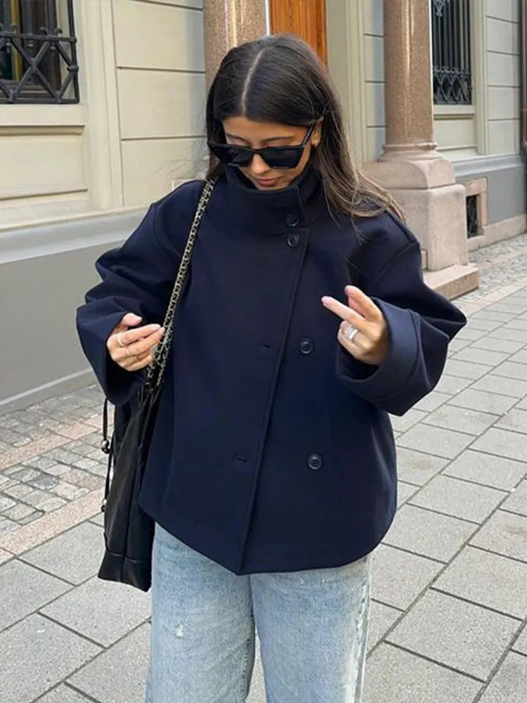 Amirah | Women's Double-Breasted Stand Collar Buttoned Coat