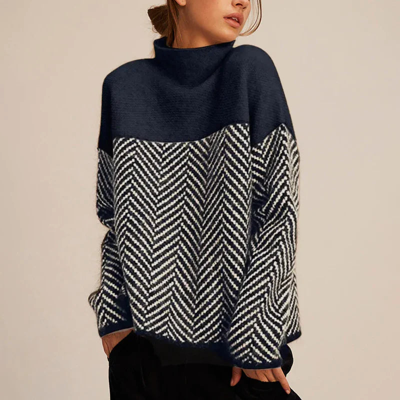Amiya | Women's Two-Tone Turtle Neck Long Sleeve Sweater