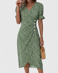 Amiyah | Women's V Neck Short Sleeve Button Front Midi Dress