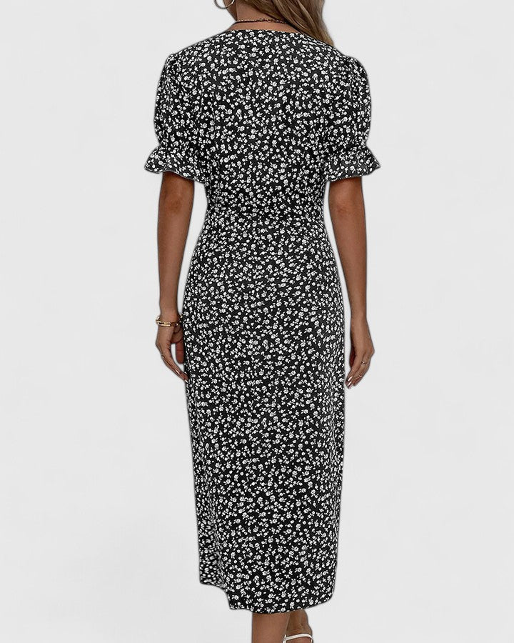 Amiyah | Women's V Neck Short Sleeve Button Front Midi Dress