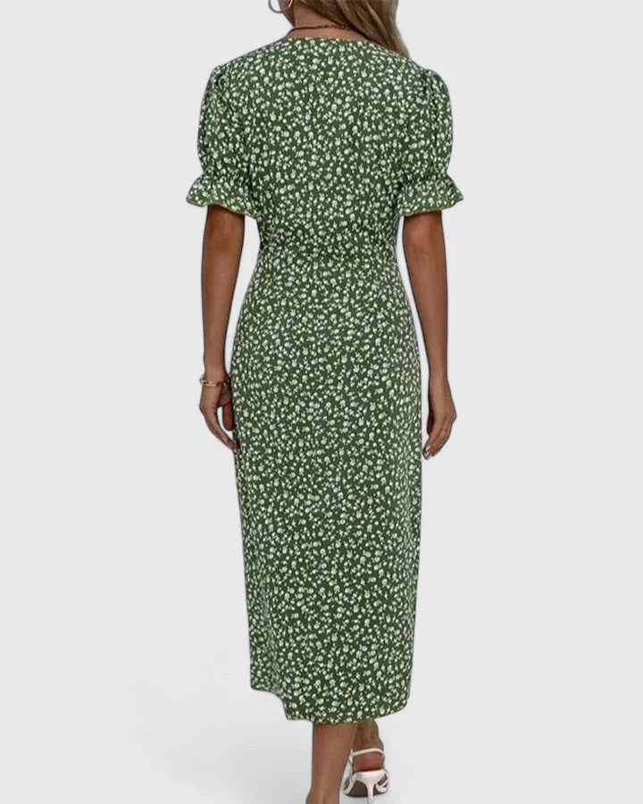 Amiyah | Women's V Neck Short Sleeve Button Front Midi Dress