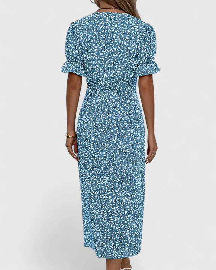 Amiyah | Women's V Neck Short Sleeve Button Front Midi Dress