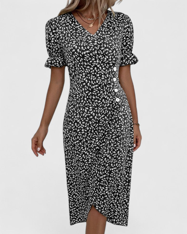 Amiyah | Women's V Neck Short Sleeve Button Front Midi Dress