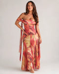 Amy | Women’s Off Shoulder Ruched Printed Maxi Dress