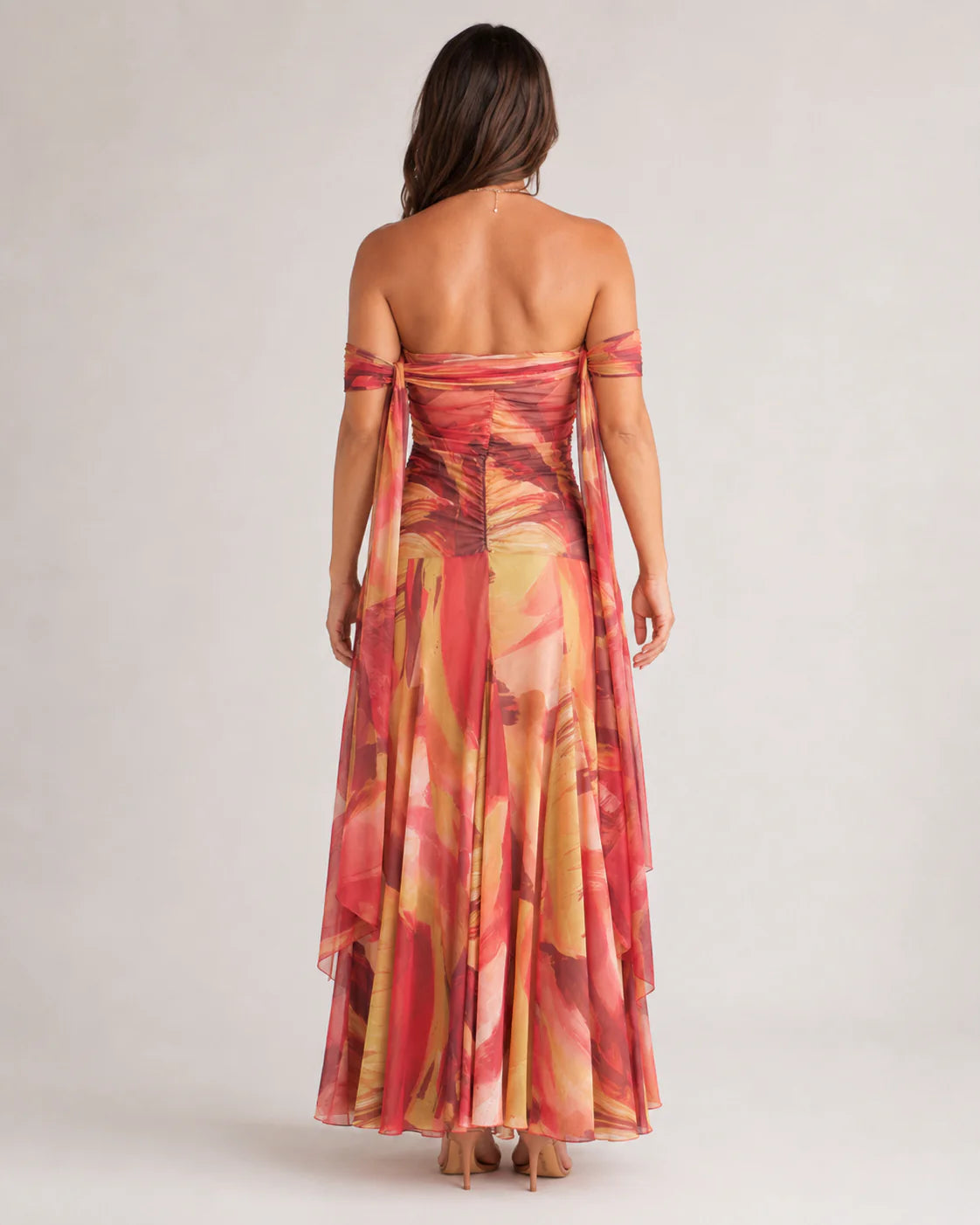 Amy | Women’s Off Shoulder Ruched Printed Maxi Dress
