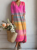Amyra | Women's Multicolor Long Sleeve V Neck Flowy Midi Dress