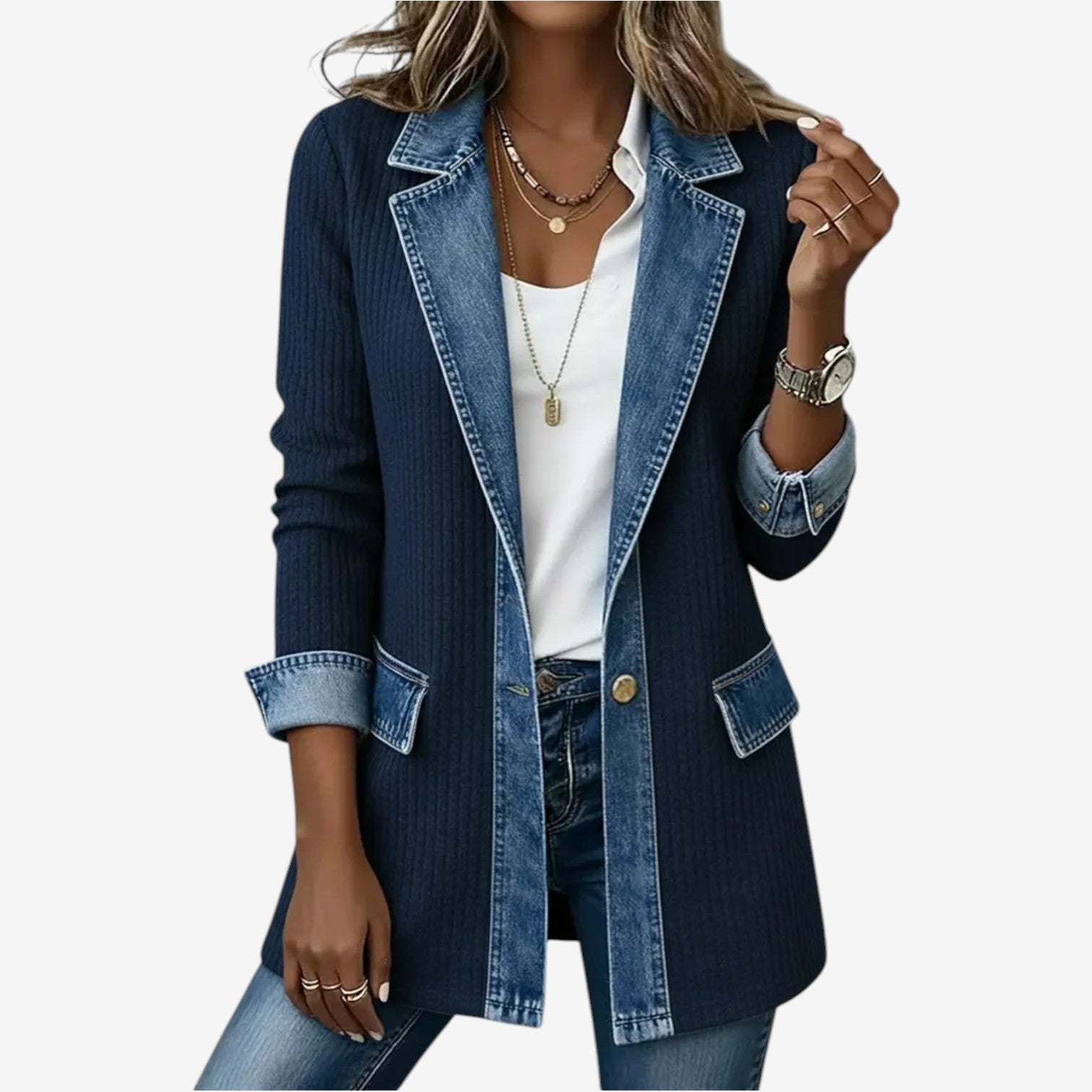 Amythest | Women's Long Sleeve Button Front Denim Jacket