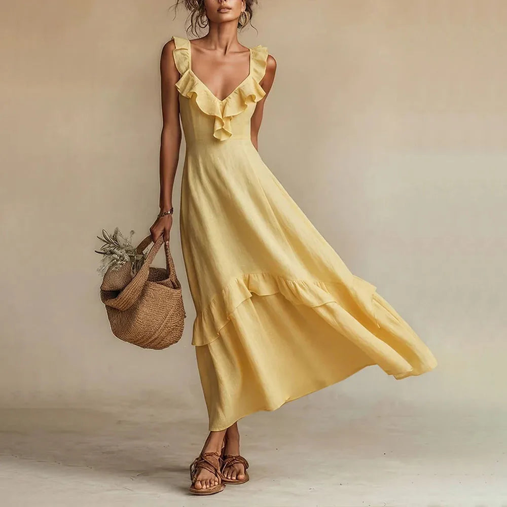 Anabela | Women's Ruffle V Neck Sleeveless Wedding Guest Dress