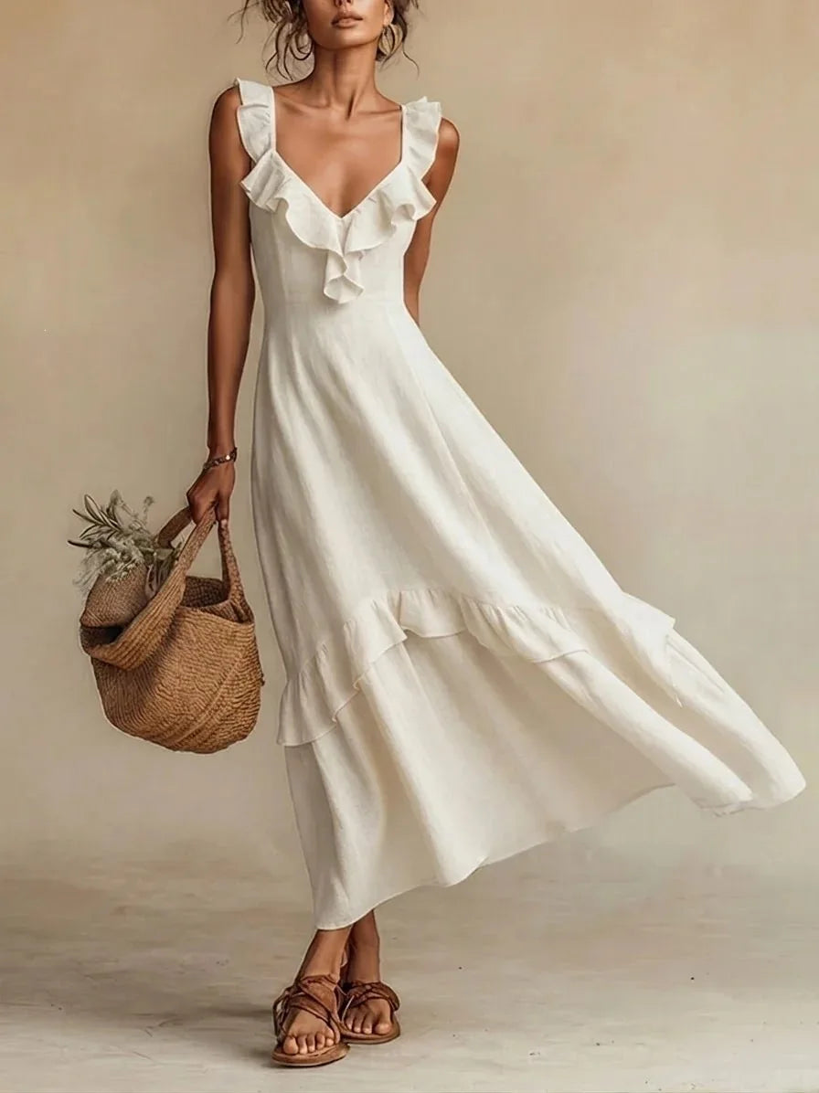 Anabela | Women's Ruffle V Neck Sleeveless Wedding Guest Dress