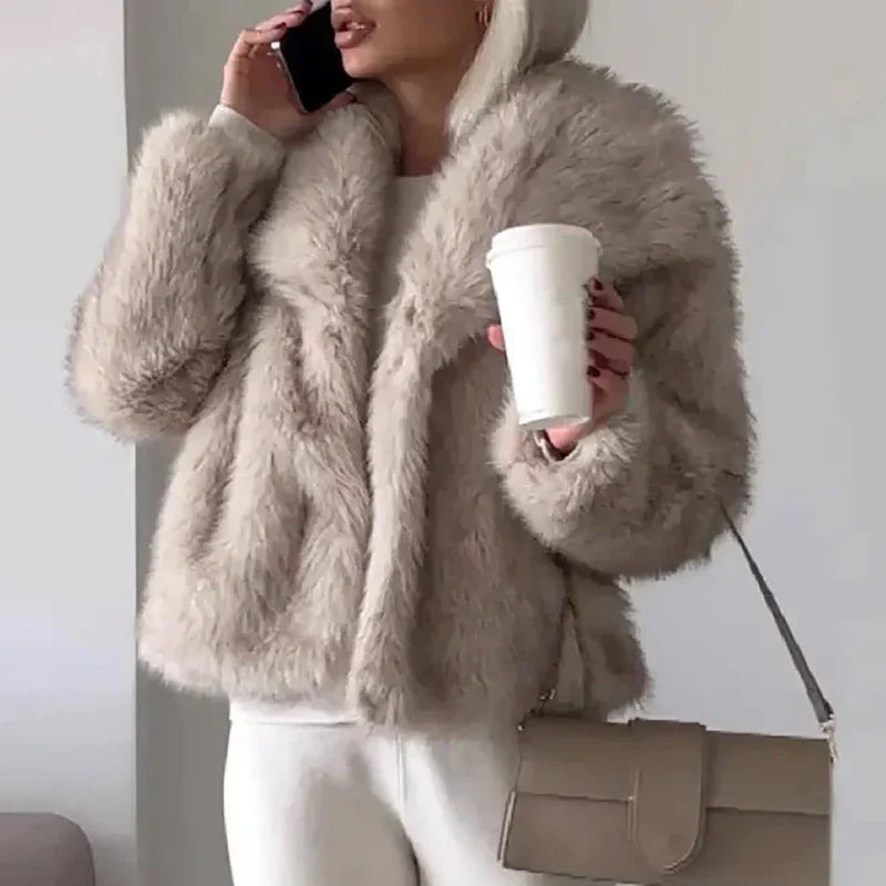 Anaika | Women’s Open Front Long Sleeve Faux Fur Winter Jacket