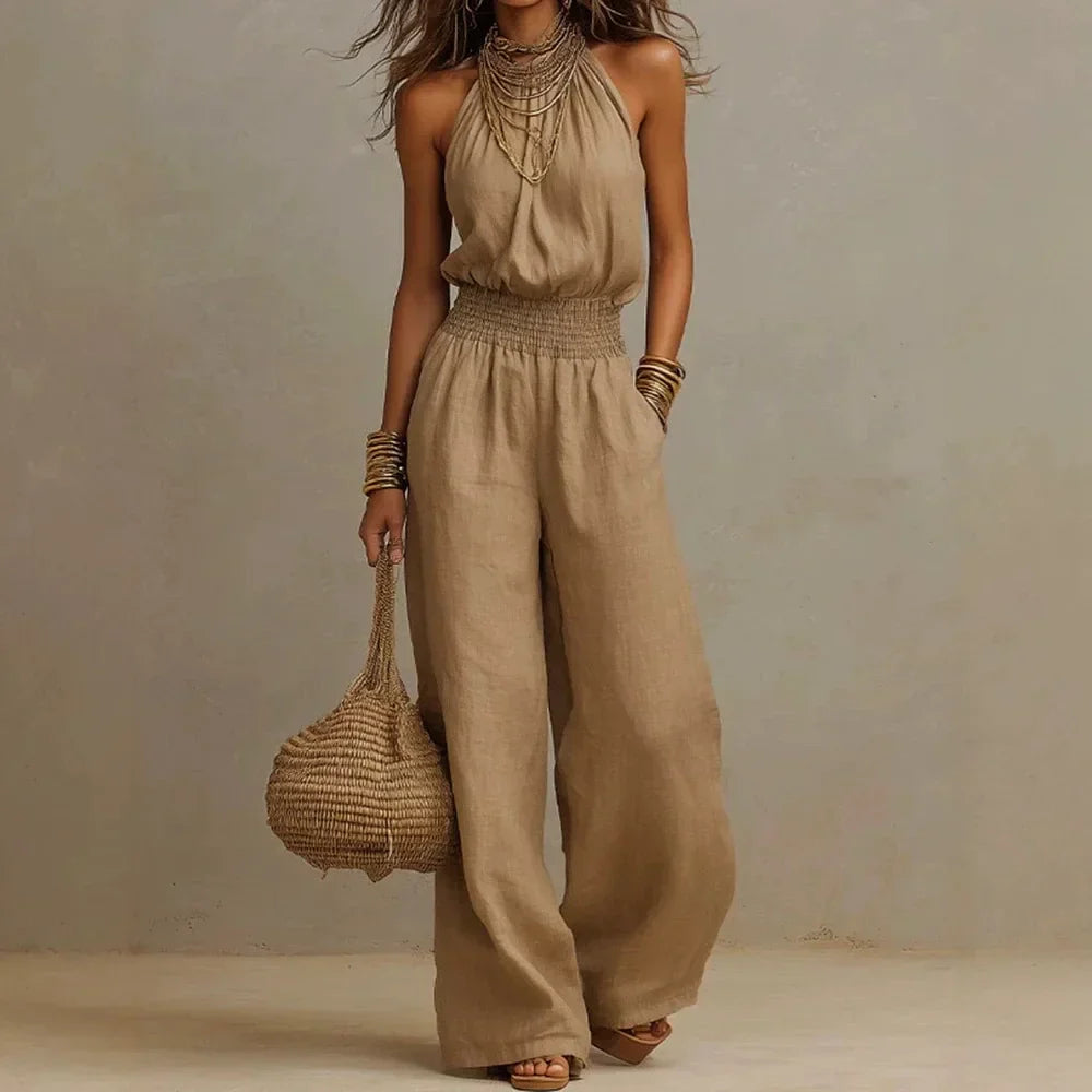 Anaisa | Women's Off Shoulder Halter Neck Wide Leg Jumpsuit