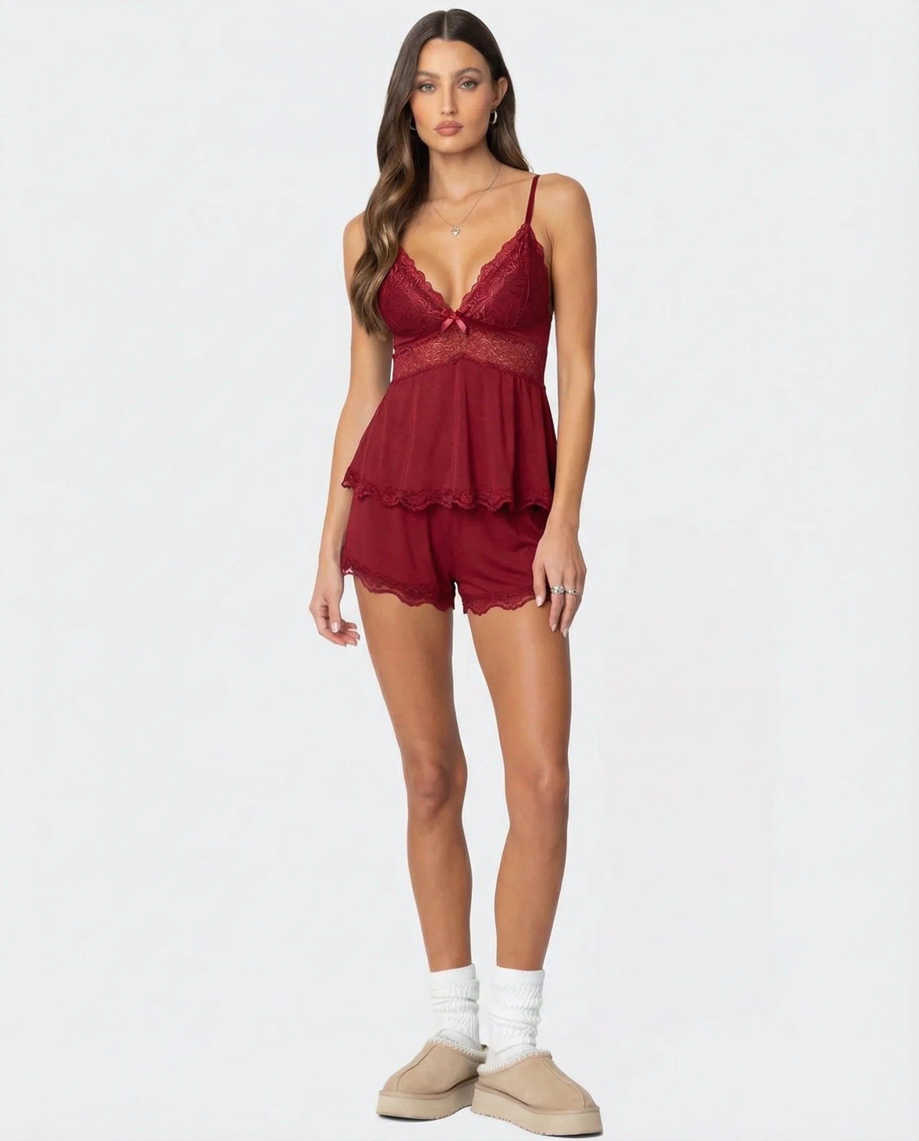 Analena | Women's Strappy Sleeveless V Neck Two Piece Set