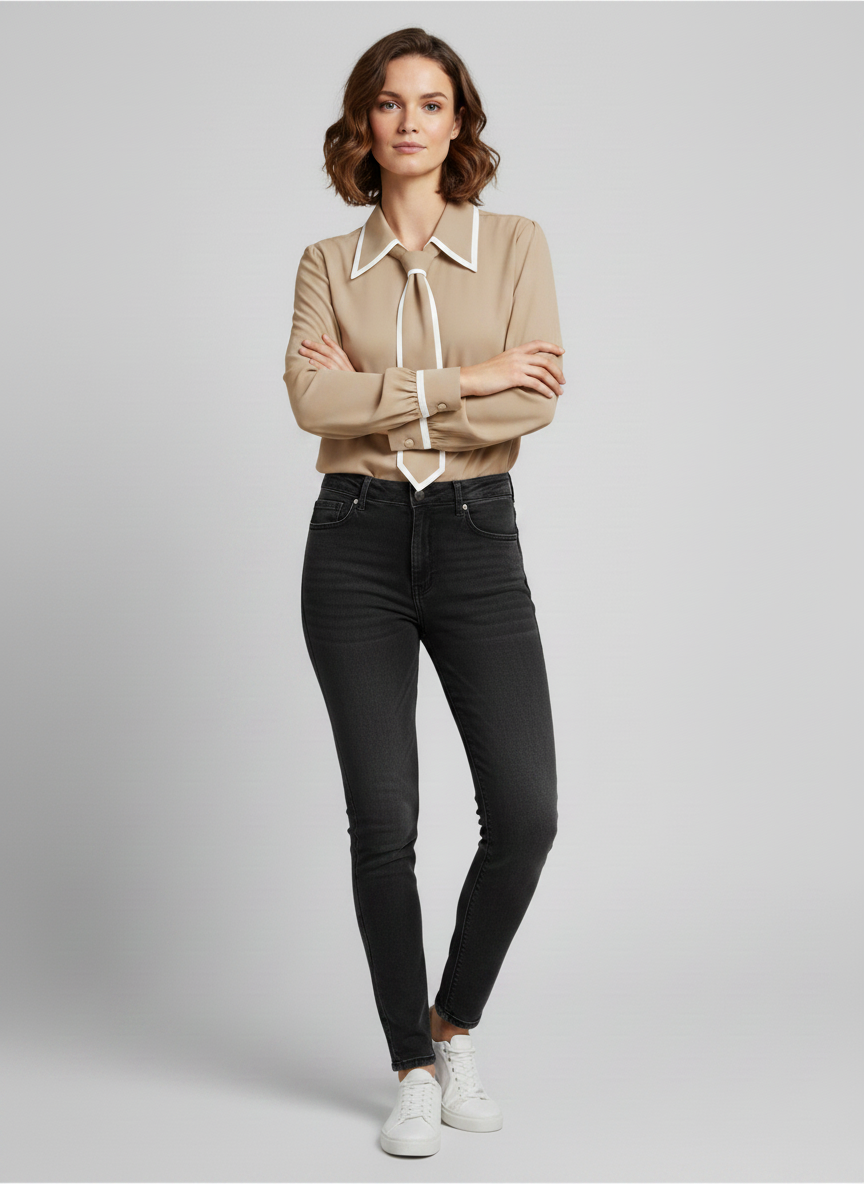 Andrea | Women’s Contrast Tie Long Sleeve Blouse