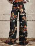 Anemone | Women’s High Waisted Wide Leg Printed Denim Pants