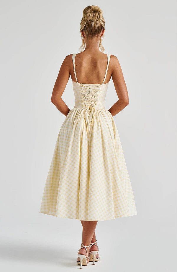 Anette | Women's Sleeveless Square Neck Gingham Midi Dress