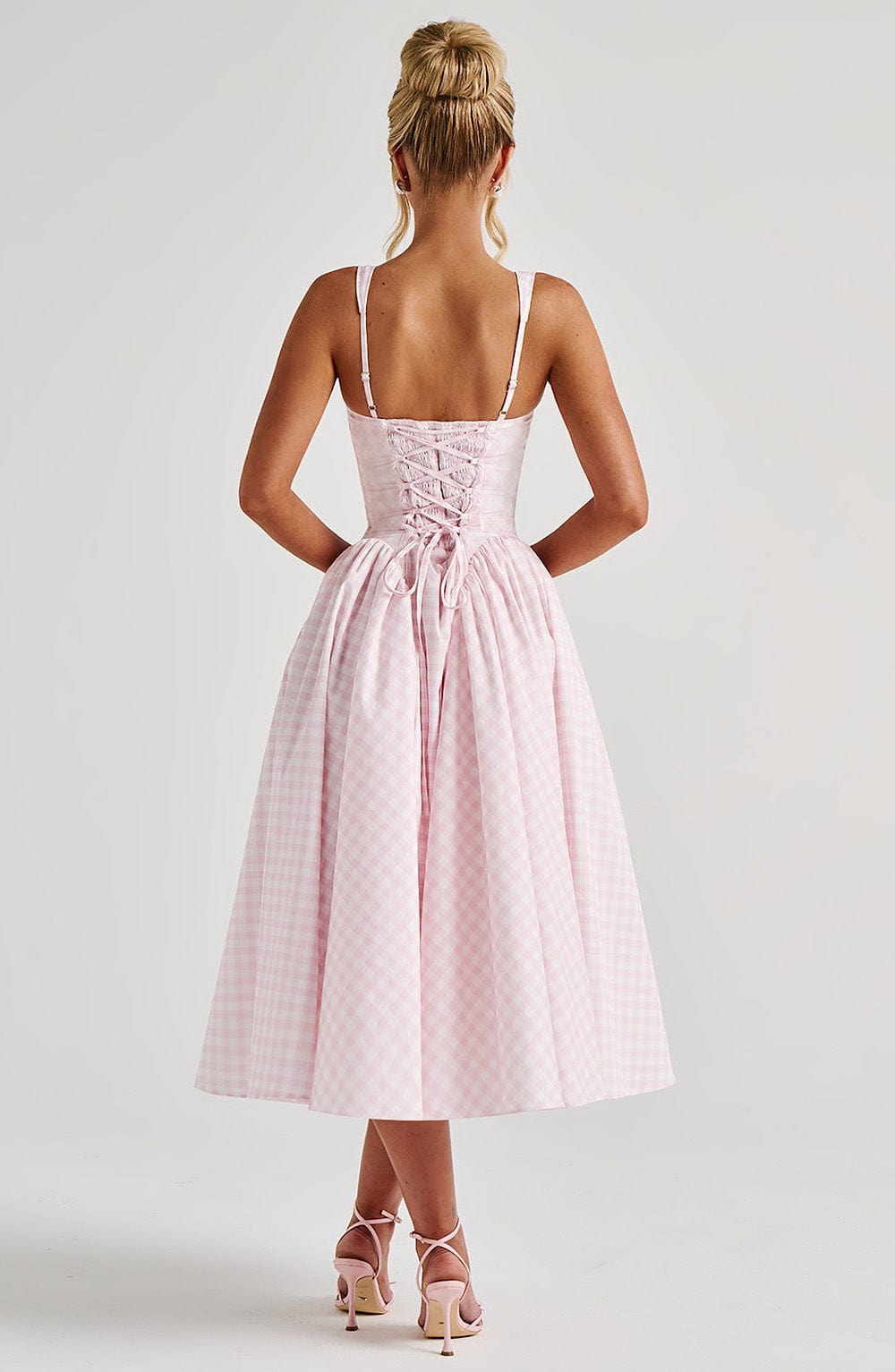 Anette | Women's Sleeveless Square Neck Gingham Midi Dress