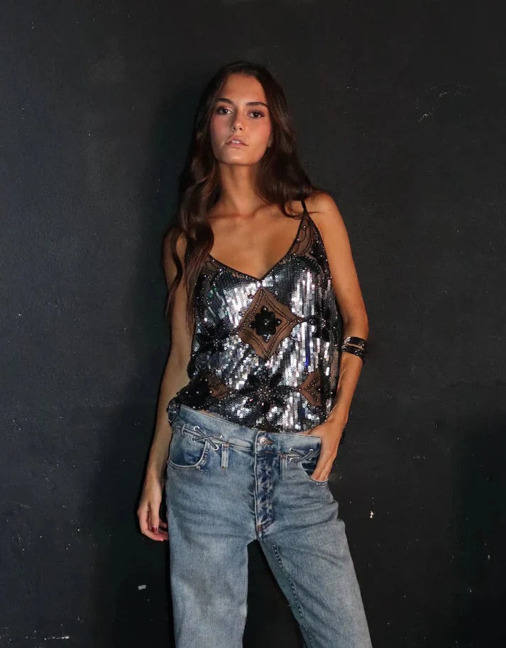 Angelia | Women’s Glitter Sleeveless Sequin Top