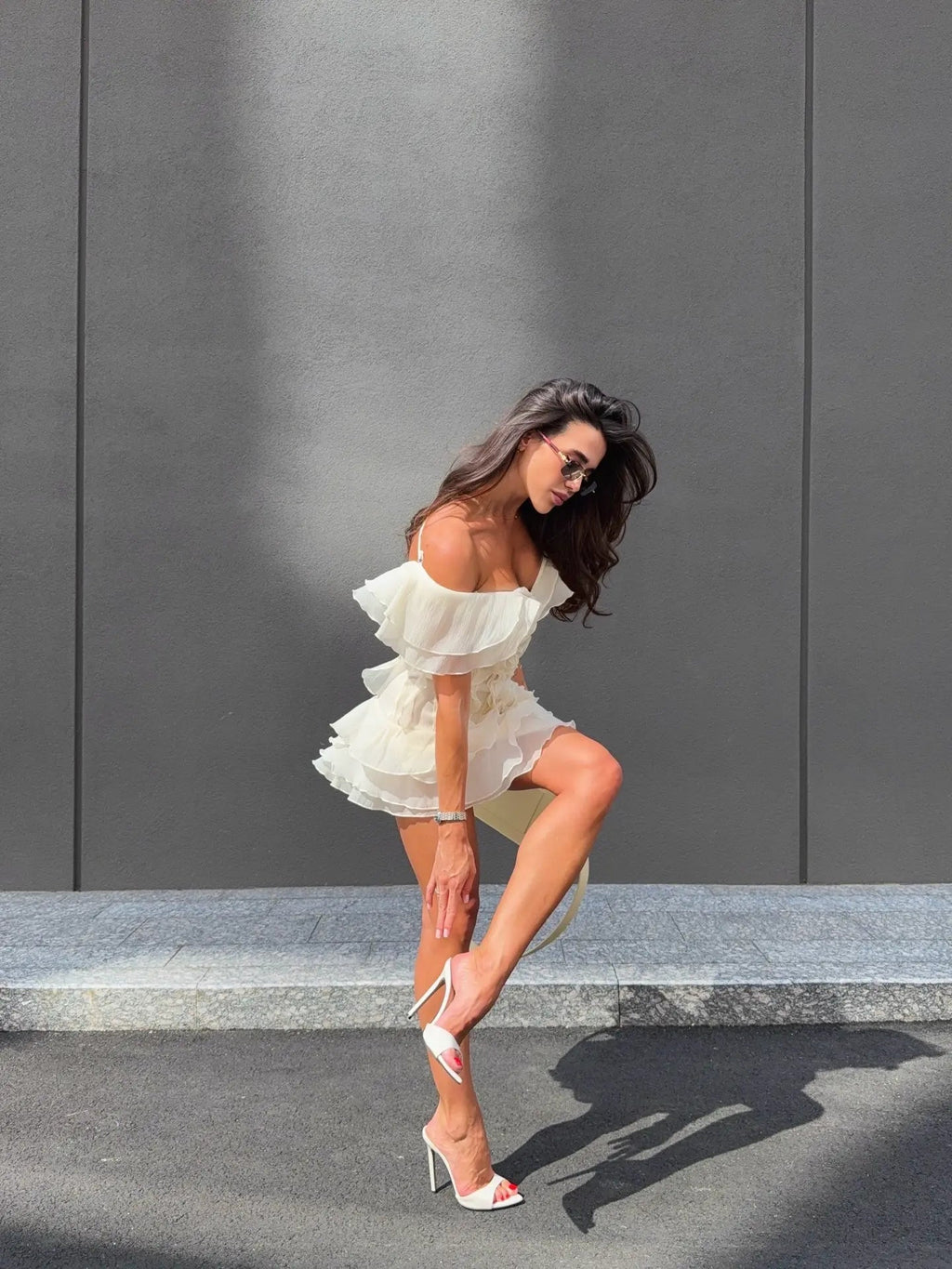 Angelica | Women’s V Neck Sleeveless Ruffled Mini Dress