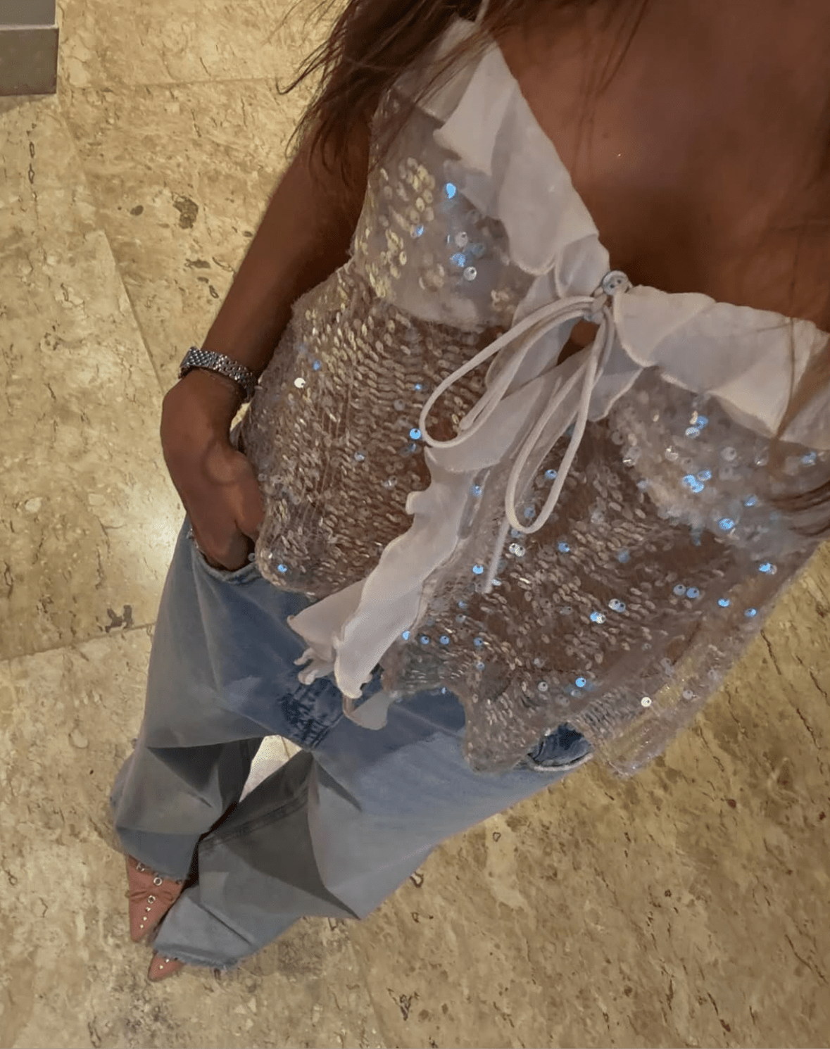 Angelina | Women’s Sparkly Sleeveless Tie Front Party Top