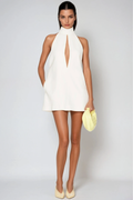 Angelique | Women's Sleeveless Mock Neck White Mini Dress