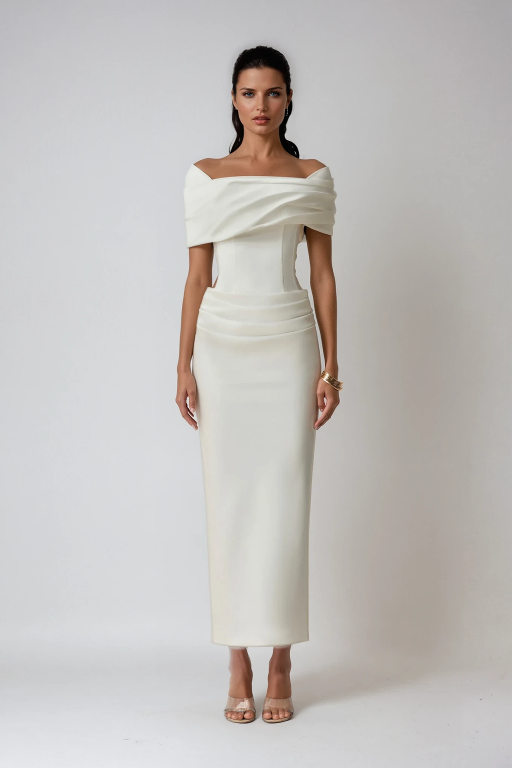 Aniyah | Women’s Off Shoulder White Wedding Guest Midi Dress
