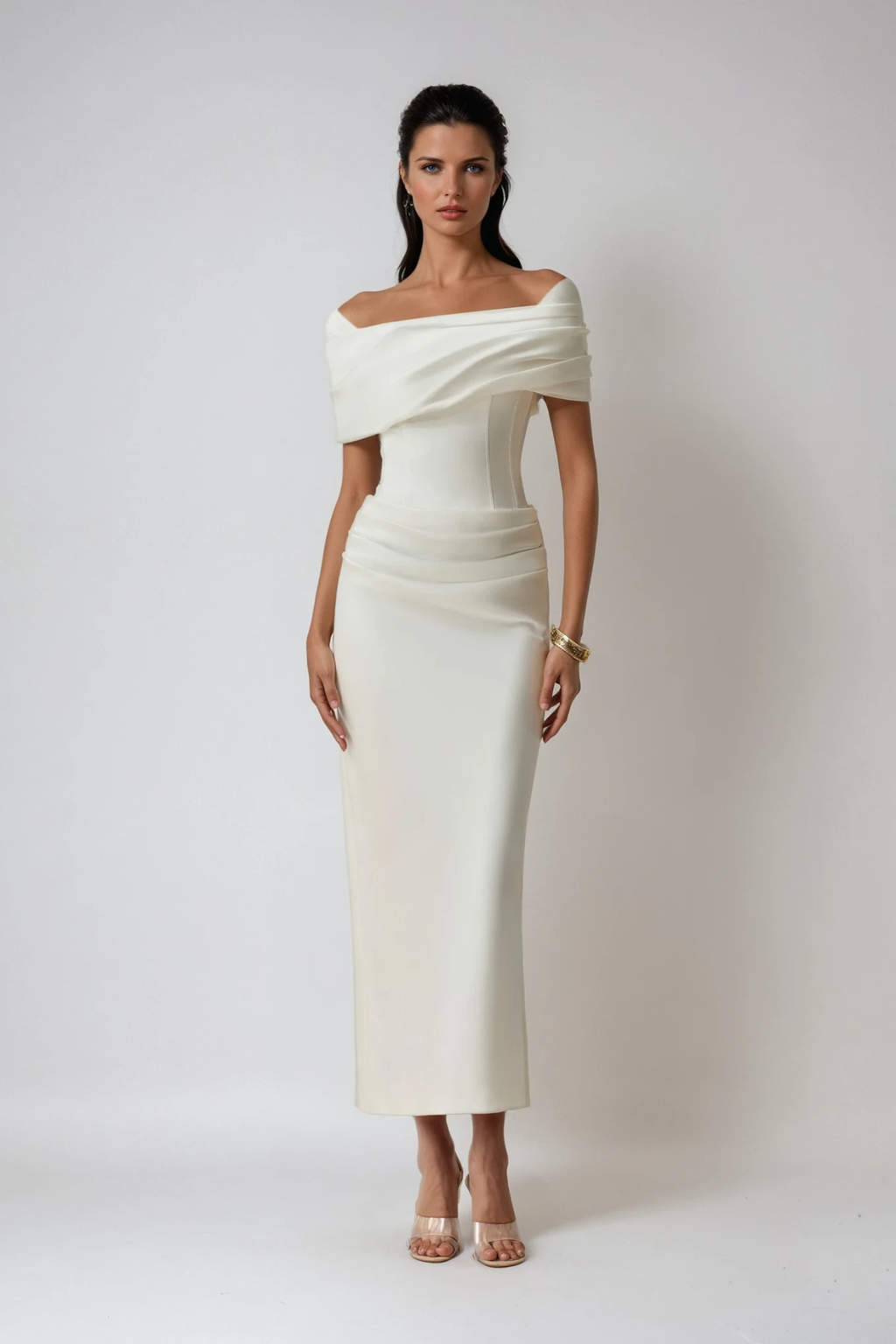 Aniyah | Women’s Off Shoulder White Wedding Guest Midi Dress