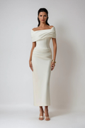 Aniyah | Women’s Off Shoulder White Wedding Guest Midi Dress