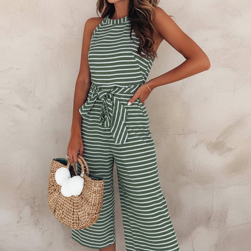 Antoinette | Women’s Sleeveless Striped Waist Tie Jumpsuit