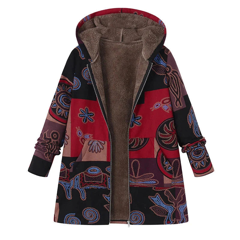 Antonella | Women’s Floral Long Sleeve Zip Front Hooded Coat