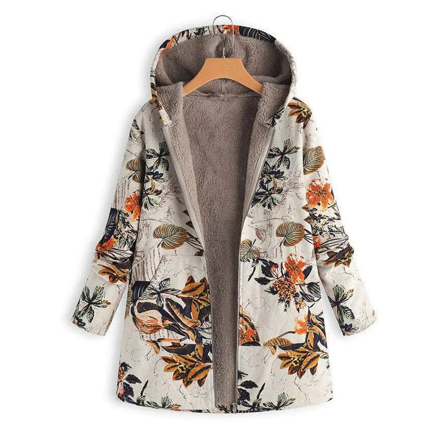 Antonella | Women’s Floral Long Sleeve Zip Front Hooded Coat