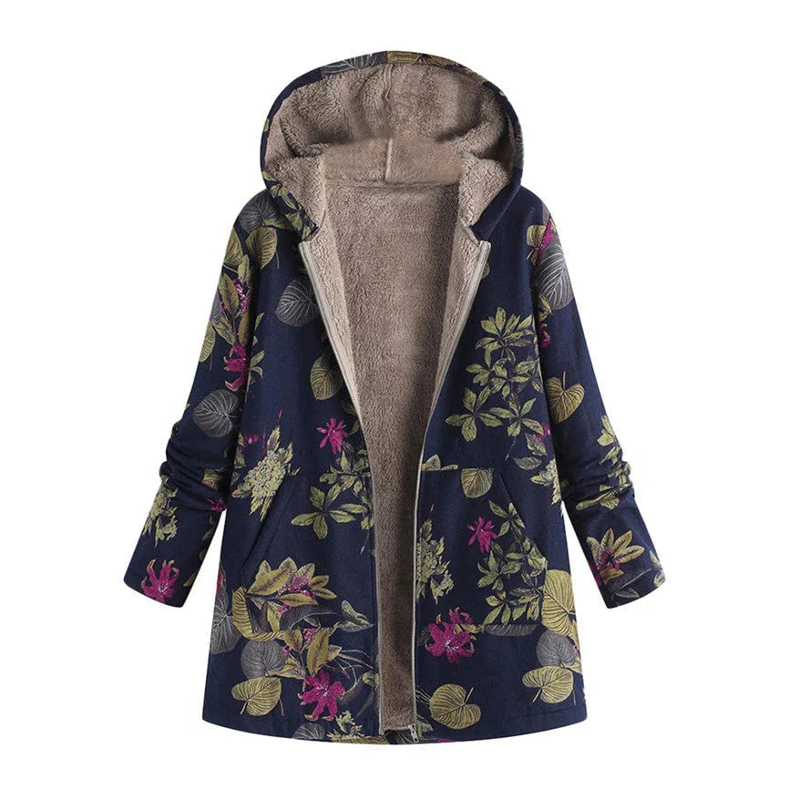Antonella | Women’s Floral Long Sleeve Zip Front Hooded Coat
