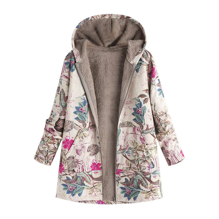 Antonella | Women’s Floral Long Sleeve Zip Front Hooded Coat